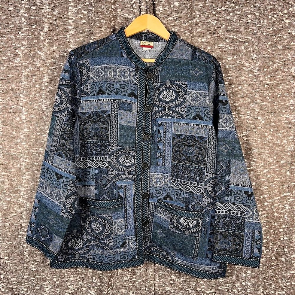 Tudor Court Jacket Blue Gray Polyester Button Up